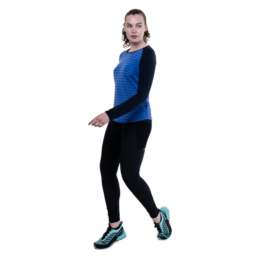 Mountain Equipment Redline LS Women's Tee in Vivid Stripe/Cosmos - On Model Back