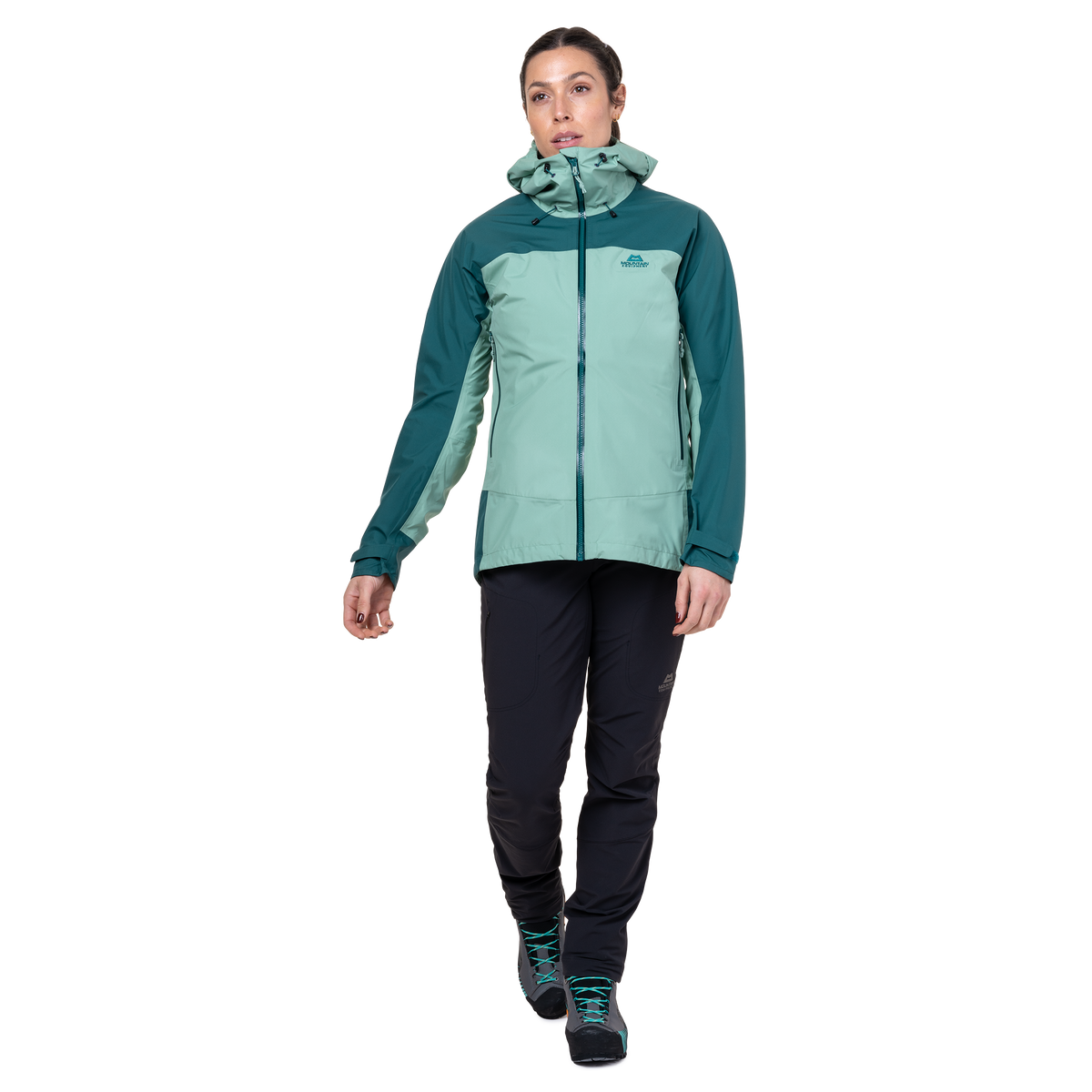 Mountain Equipment Tacul Women's Jacket in Lichen/Deep Teal - On Model Front