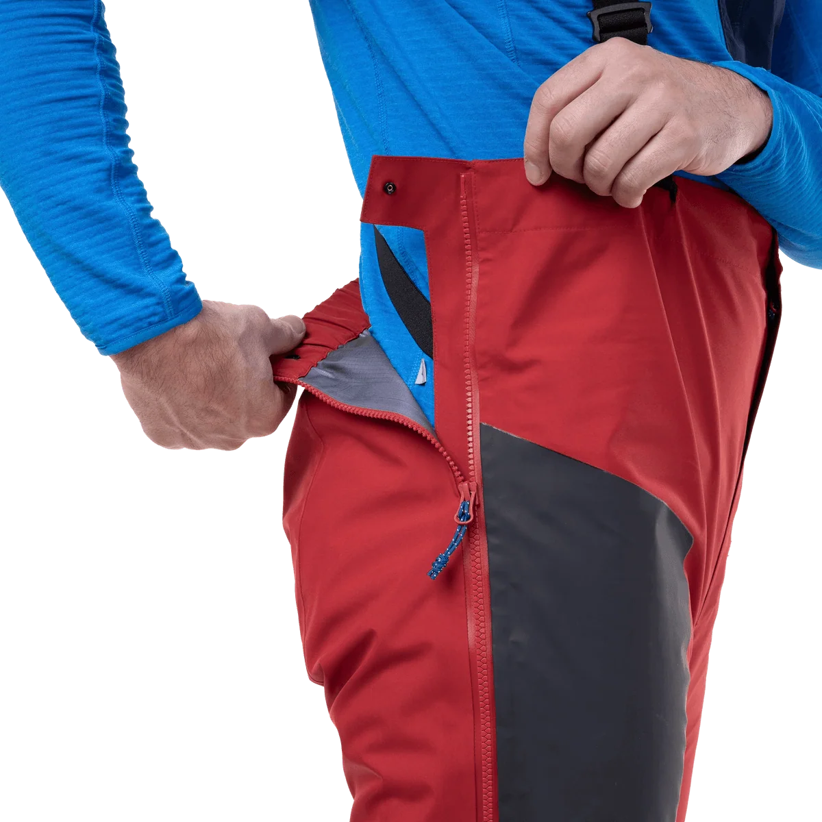 Mountain Equipment Tupilak Men's GORE-TEX Pant in Crimson - Zip Detail Model