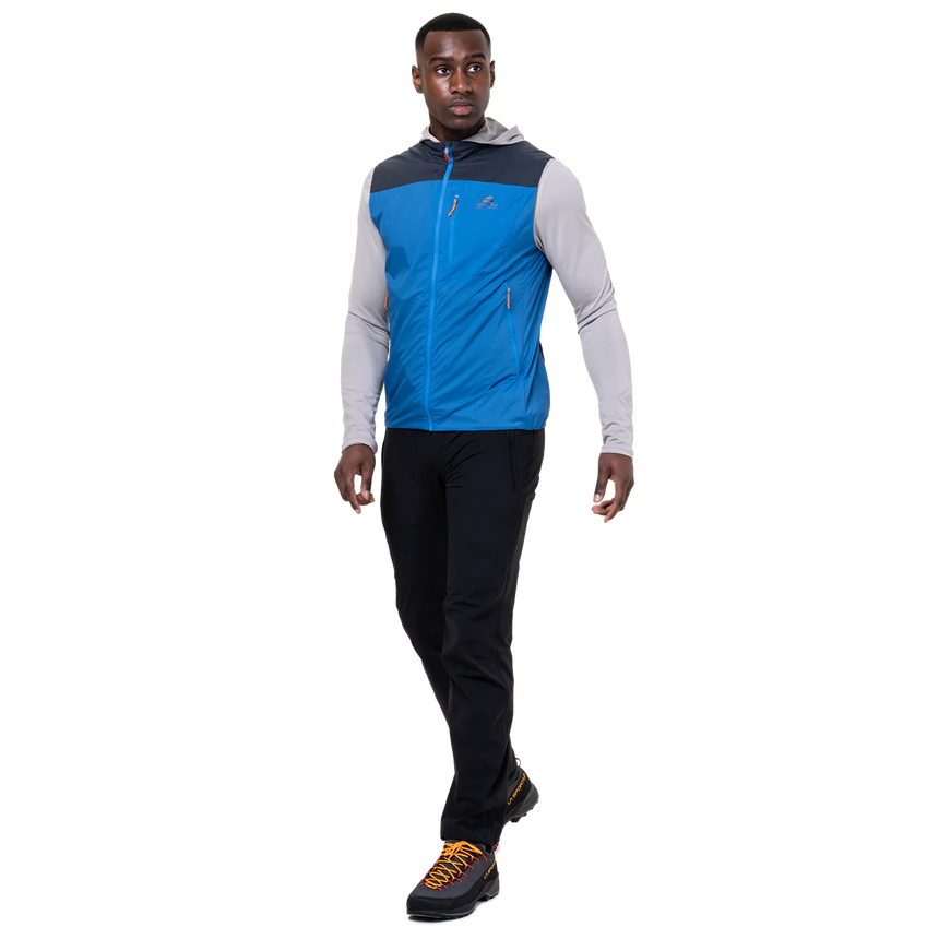 Mountain Equipment Aerotherm Men's Vest Outdoor Action Atlantic/Blue Nights- Front Fit