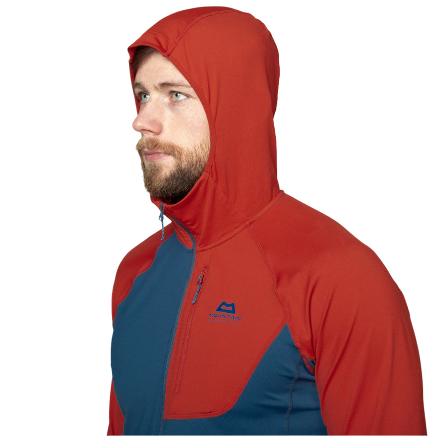 Mountain Equipment Aiguille Hooded Men's Top Outdoor Action Dusk/Red Rock- Snug-fitting hood