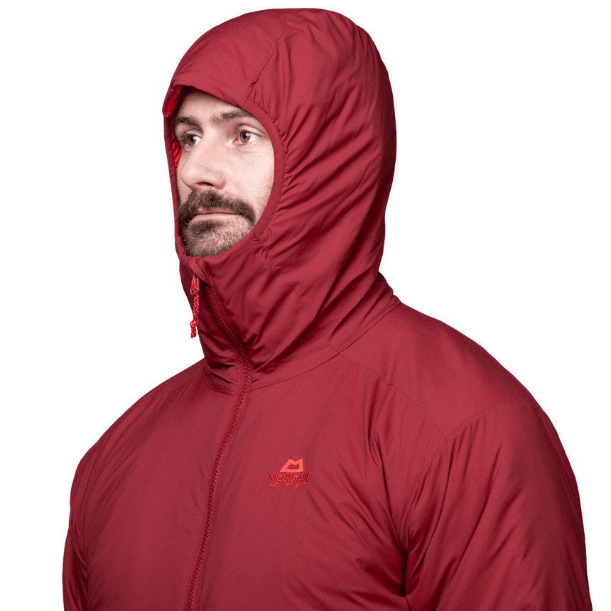 Mountain Equipment Andola Mens Jacket Outdoor Action Merlot- Insulated Mountain Hood