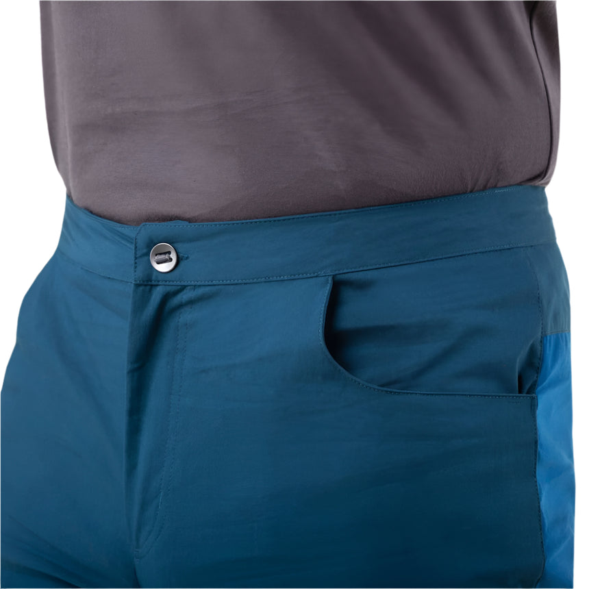 Mountain Equipment Anvil Men's Pant Outdoor Action Majolica/Alto Blue- Waistband with metal button