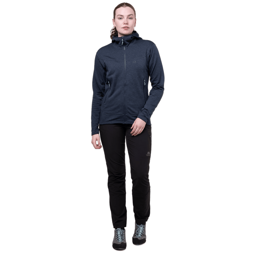Mountain Equipment Apiro Hooded Women's Jacket Outdoor Action Cosmos- Front Fit on Model