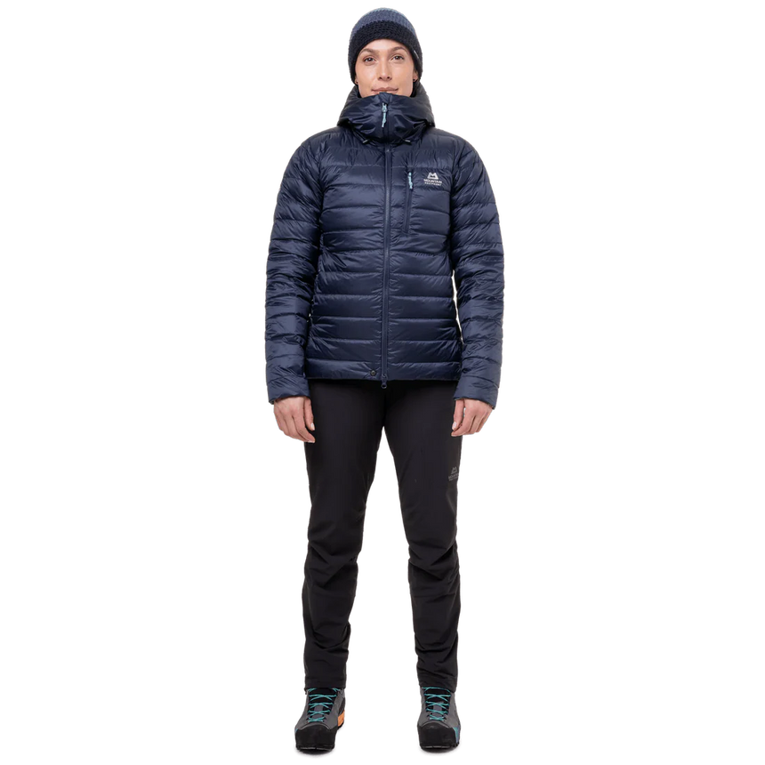 Mountain Equipment Baltoro Women's Jacket Outdoor Action Cosmos- Front Fit on Model