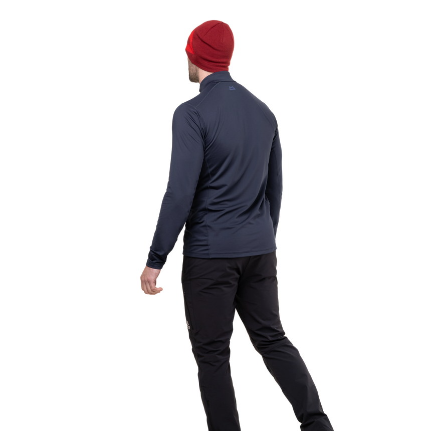 Mountain Equipment Cerrig Men's LS Zip T Outdoor Action Cosmos- Back Fit on Model