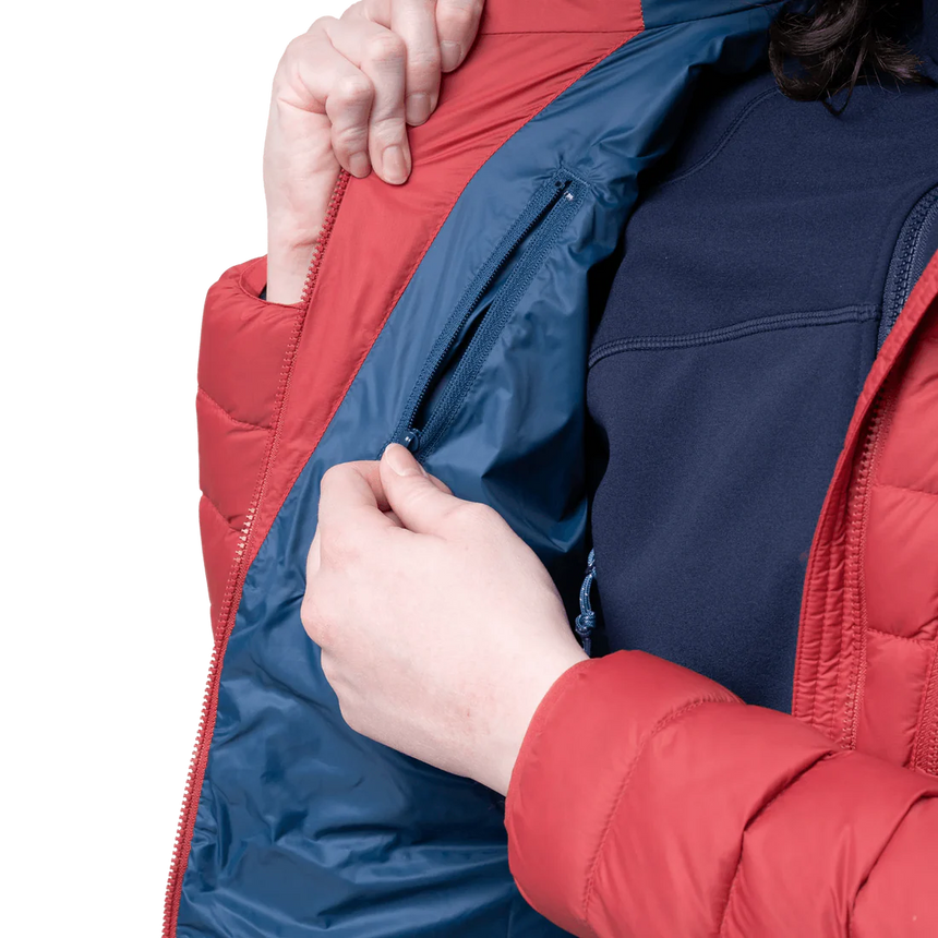 Mountain Equipment Earthrise Hooded Women's Jacket Outdoor Action Rosewood- Inner Zipped Pocket