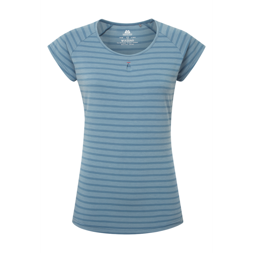 Mountain Equipment Equinox Women's Tee Outdoor Action Bluefin Stripe- Front