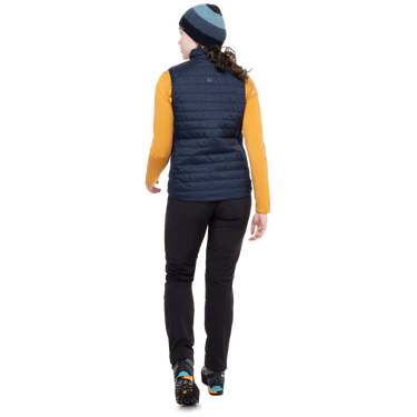 Mountain Equipment Fractal Women's Vest Outdoor Action Cosmos- Back Fit on Model