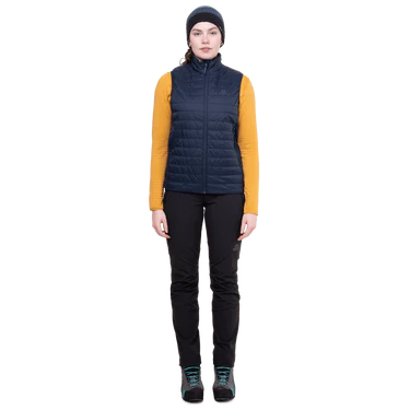Mountain Equipment Fractal Women's Vest Outdoor Action Cosmos- Front Fit on Model
