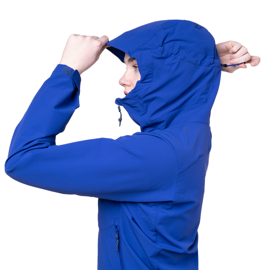 Mountain Equipment Frontier Women's Jacket Outdoor Action Clematis - Hood rollaway tab