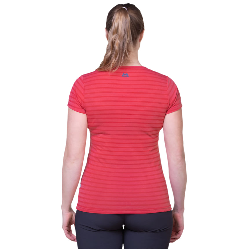 Mountain Equipment Groundup Stripe Women's Tee Outdoor Action Rosewood Stripe- Back Fit