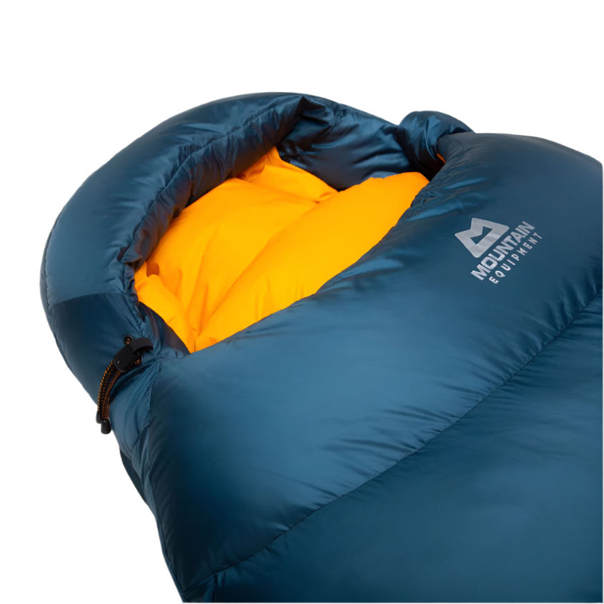 Mountain Equipment Helium 250 Sleeping Bag Outdoor Action Majolica Blue- Hood
