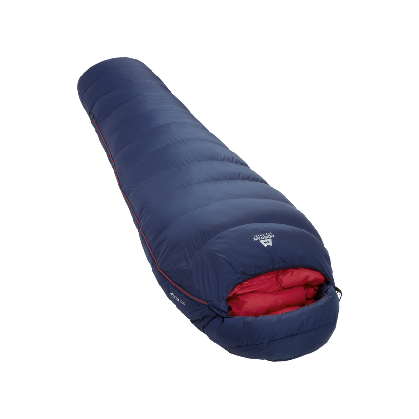 Mountain Equipment Helium 400 Women's Sleeping Bag Outdoor Action Medieval Blue- Slanted Full Length