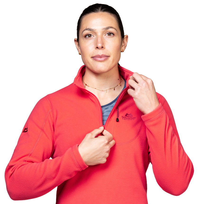 Mountain Equipment Micro Women's Zip-T Fleece Outdoor Action Hibiscus- Front Zip
