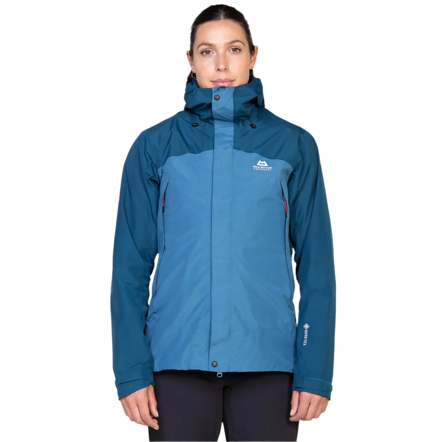 Mountain Equipment Nanda Devi Women's GORE-TEX Jacket Outdoor Action Stellar/Majolica- Front Fit