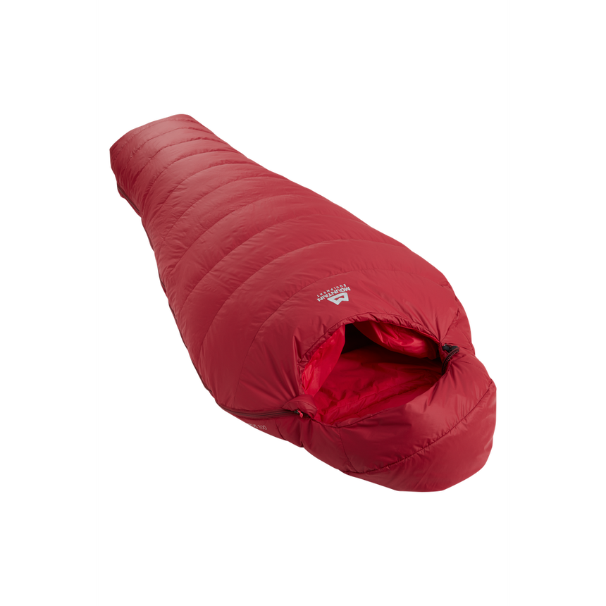 Mountain Equipment Olympus 300 Women's Sleeping Bag Outdoor Action Rhubarb- Slanted Full Length