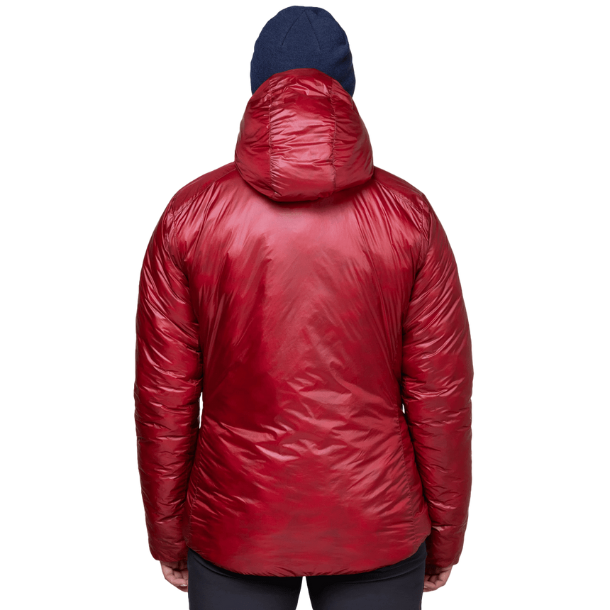 Mountain Equipment Oreus Hooded Women's Jacket Outdoor Action Merlot/Admiral Blue- Back Fit on Model