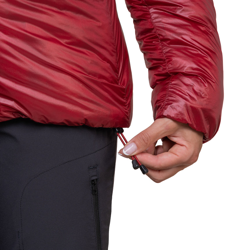 Mountain Equipment Oreus Hooded Women's Jacket Outdoor Action Merlot/Admiral Blue- Hem Drawcords