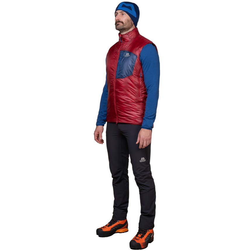 Mountain Equipment Oreus Men's Vest Outdoor Action Merlot/Admiral Blue- Side View