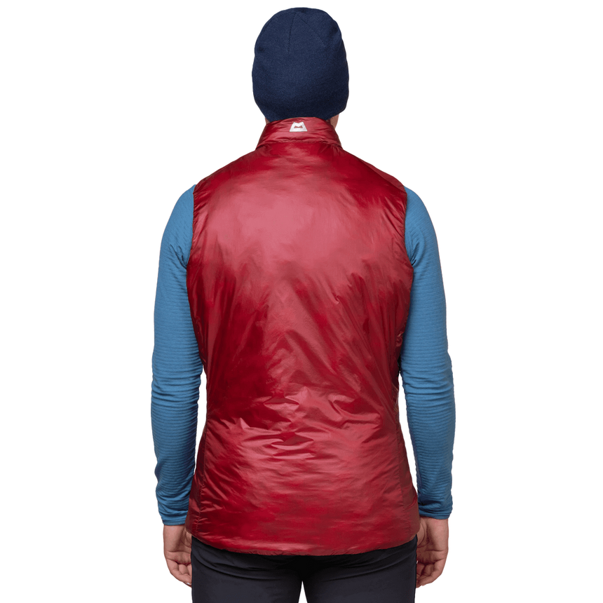 Mountain Equipment Oreus Women's Vest Outdoor Action Merlot/Admiral Blue - Back Fit on Model