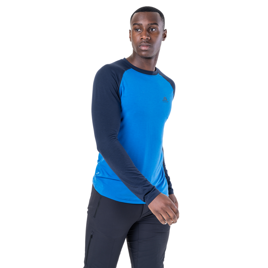 Mountain Equipment Redline LS Men's Tee Outdoor Action Atlantic/Cosmos- Front Fit