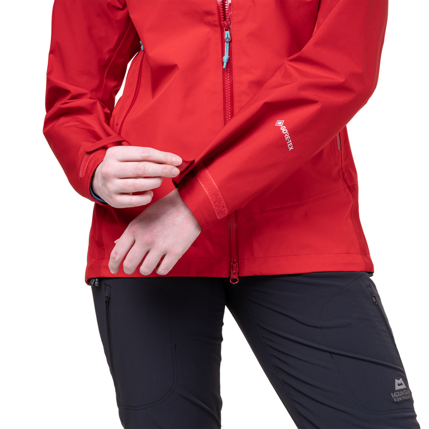 Mountain Equipment Saltoro Women’s Jacket Outdoor Action Imperial Red/Crimson - Cuff pull tabs