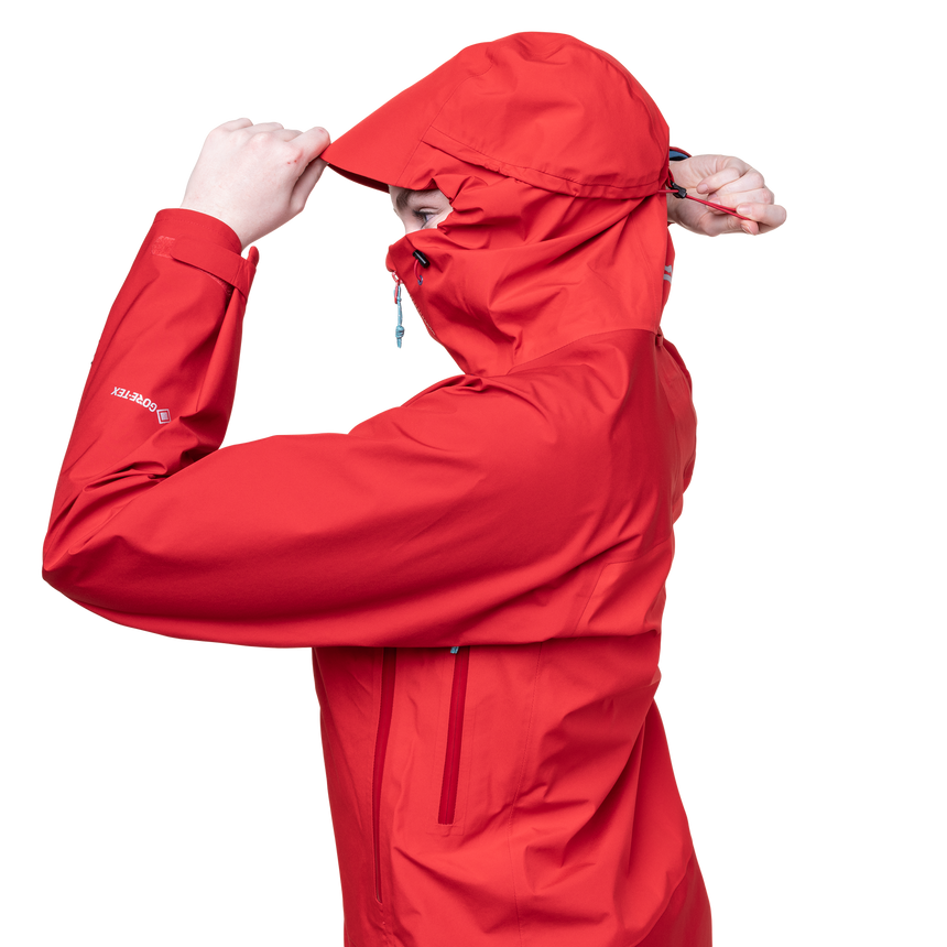 Mountain Equipment Saltoro Women’s Jacket Outdoor Action Imperial Red/Crimson - Adjustable Cord