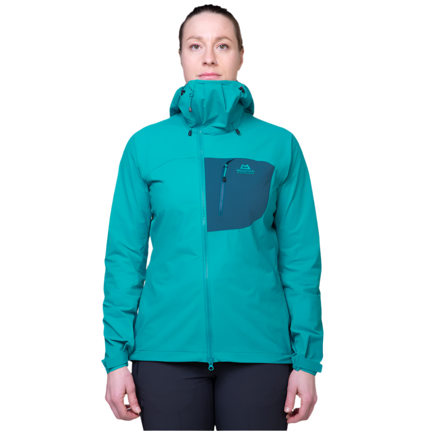 Mountain Equipment Squall Hooded Women's Jacket Outdoor Action Topaz/Majolica- Front Fit on Model