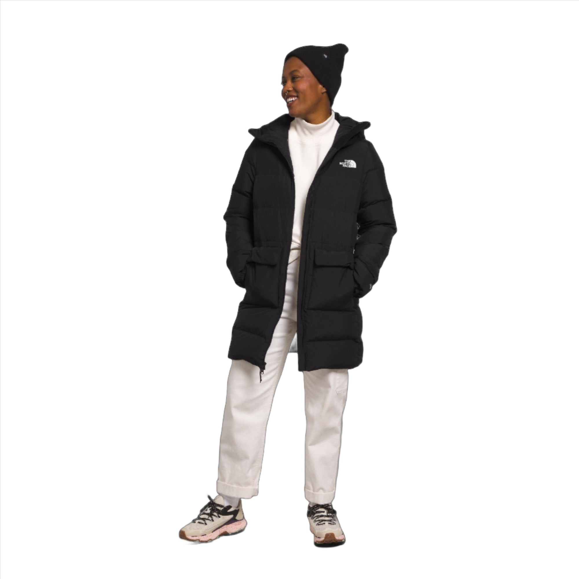 The North Face Women Gothan Parka black - model front - jacket closed