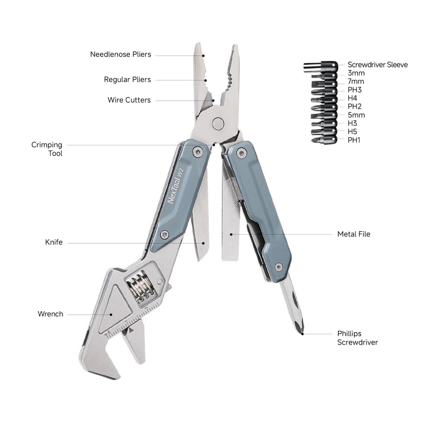 Nextool Light Wrench W2 Specifications - Complete 8-in-1 Multitool with All Features and Tools