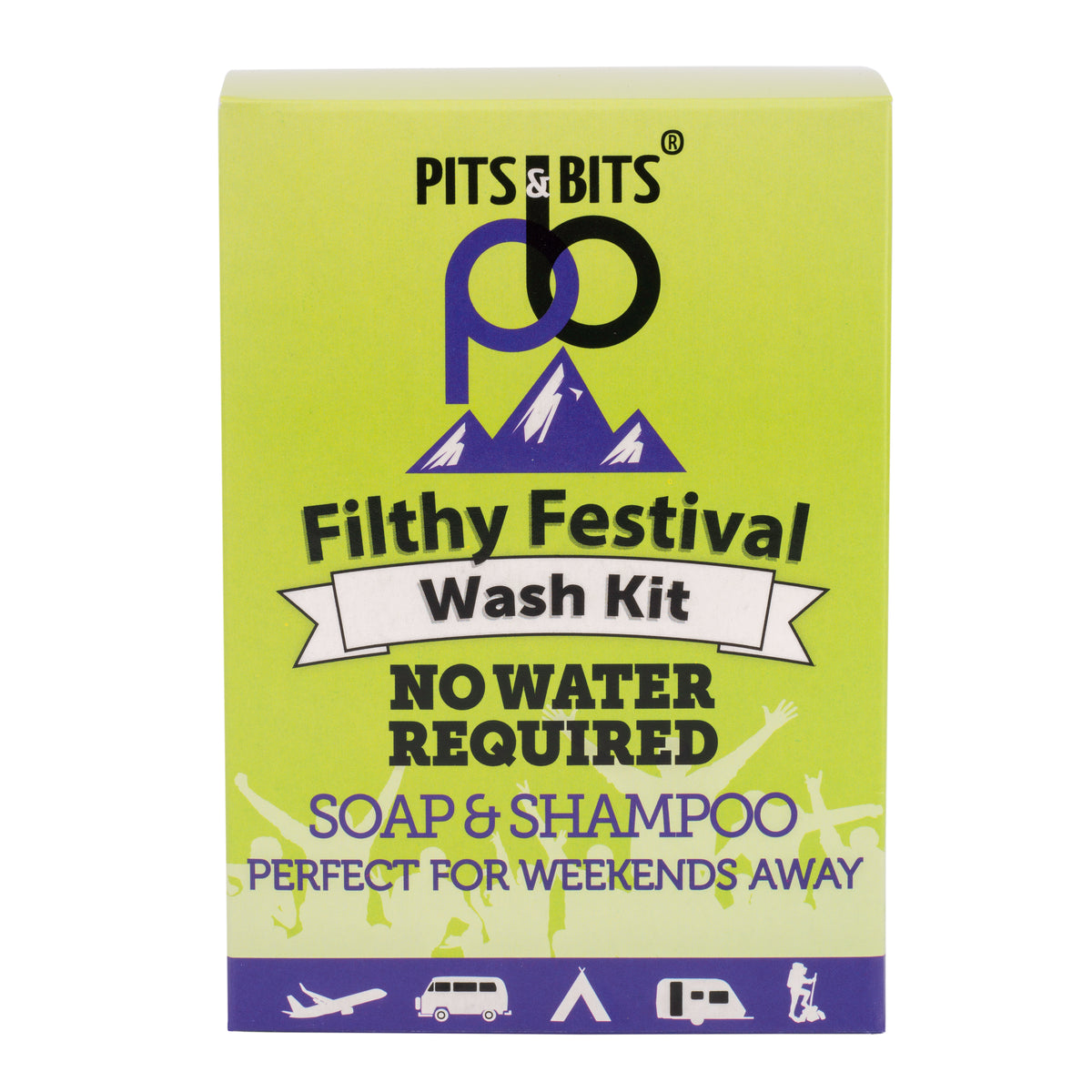 Pits & Bits Filthy Festival Wash Kit with soap, shampoo, body wash, and wipes