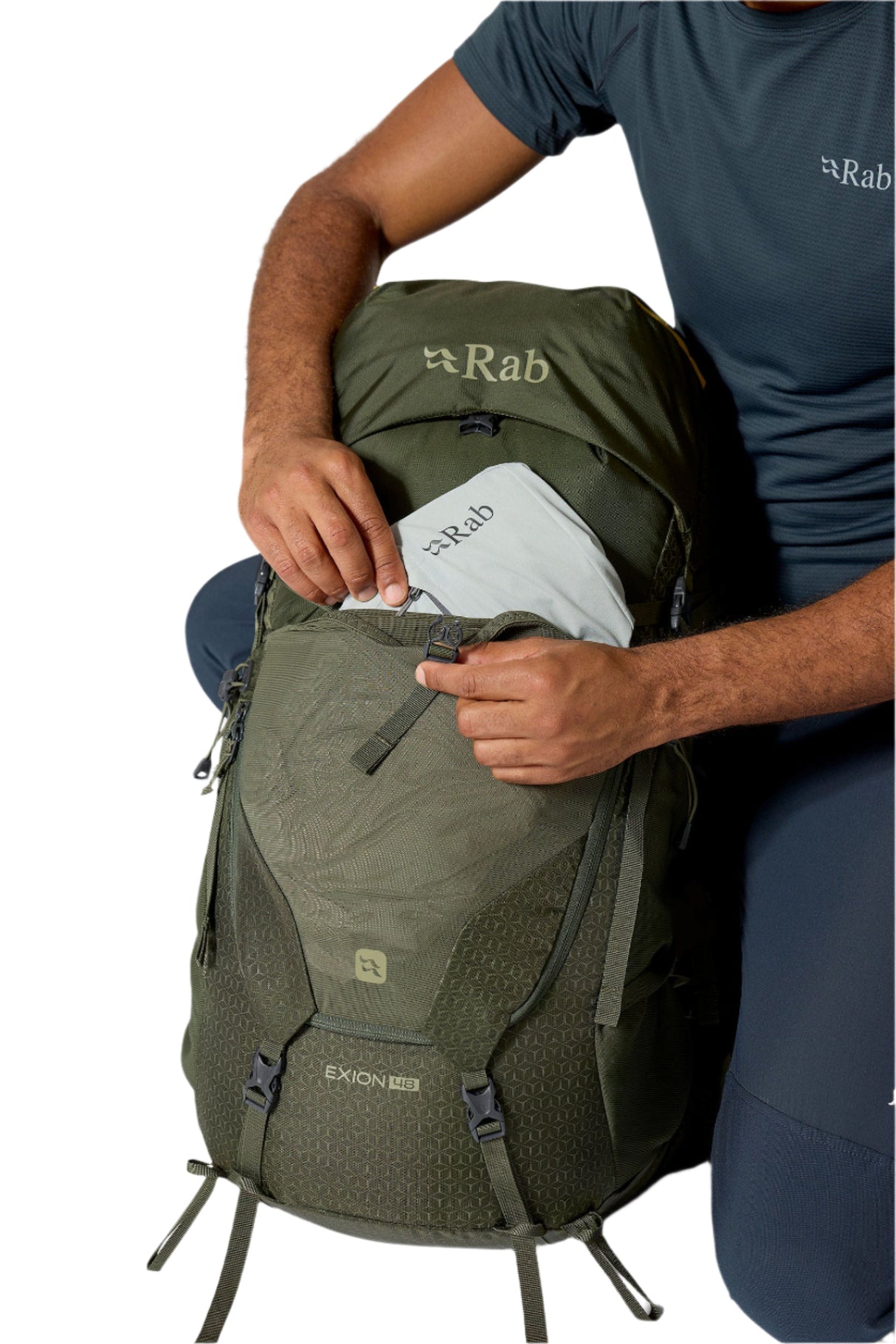 Rab Exion 48L Hiking Pack in Army - Front Zip Access