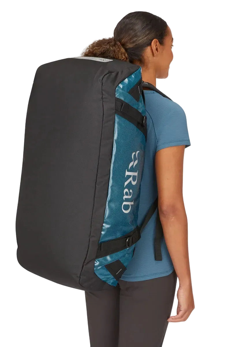 Rab Expedition II 80L Kitbag in Blue - Model Wearing as Backpack Rear View