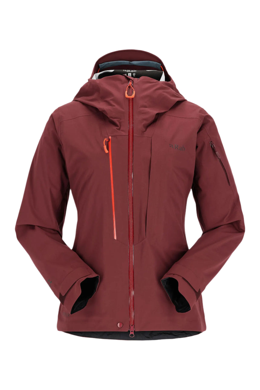 Rab Women's Khroma Kinetic Waterproof Ski Jacket in Deep Heather - front, hood up