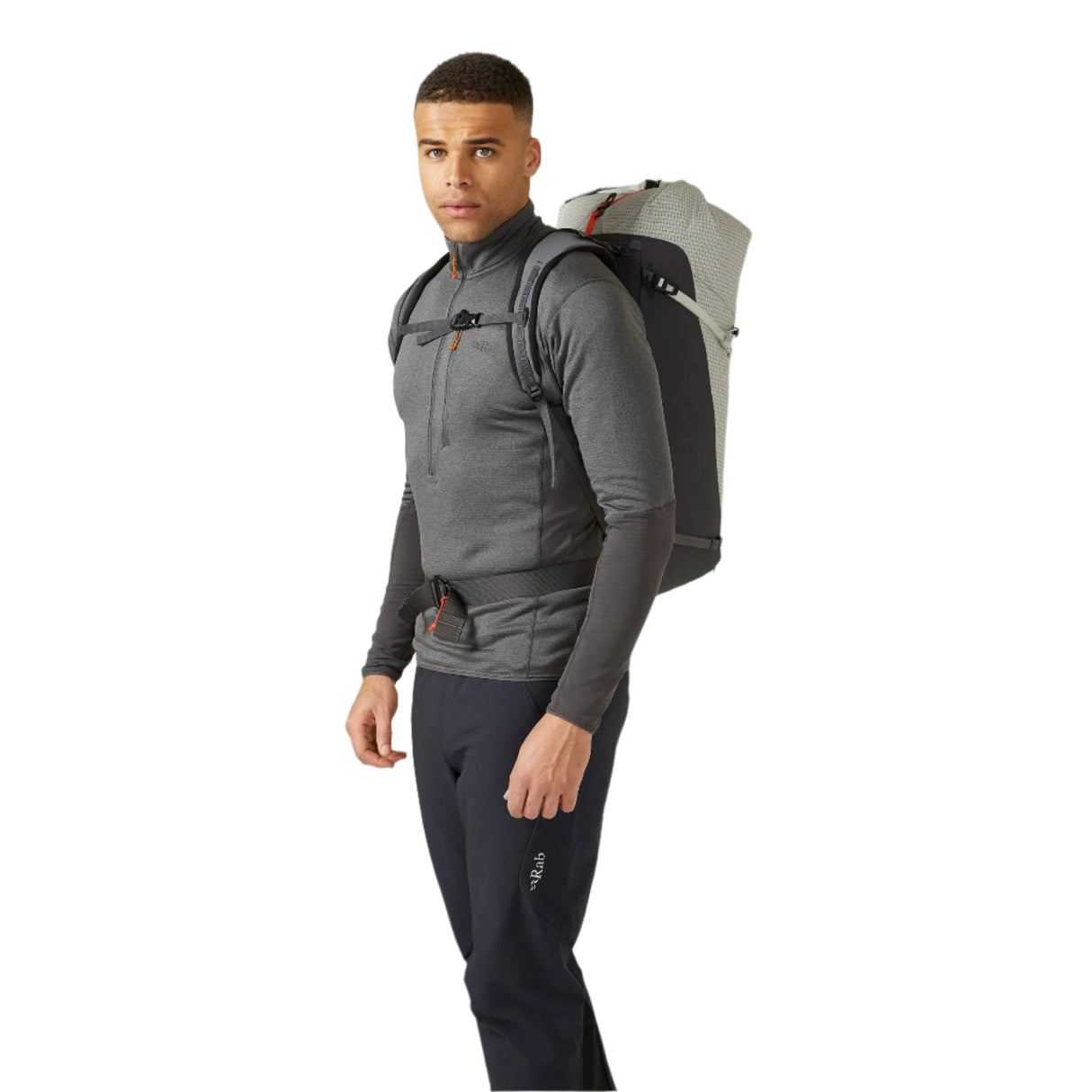 Rab Latok 38L Mountain Pack in Pewter - Model Side View