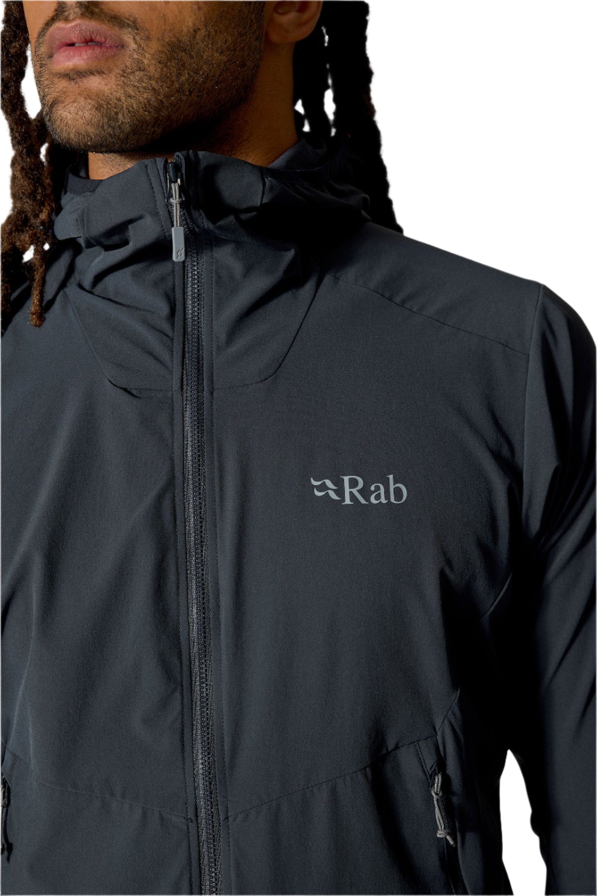 Rab Men's Borealis Hooded Jacket in Beluga - collar detail