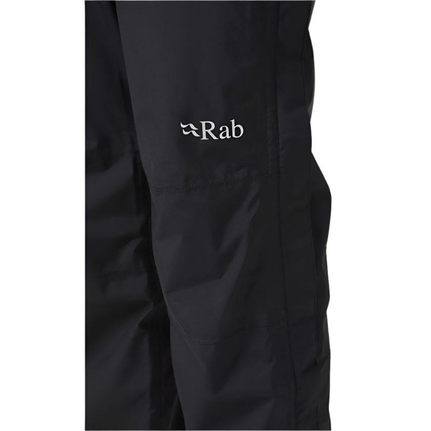 Rab Men's Downpour Eco Waterproof Full Zip Pants in Black - logo detail