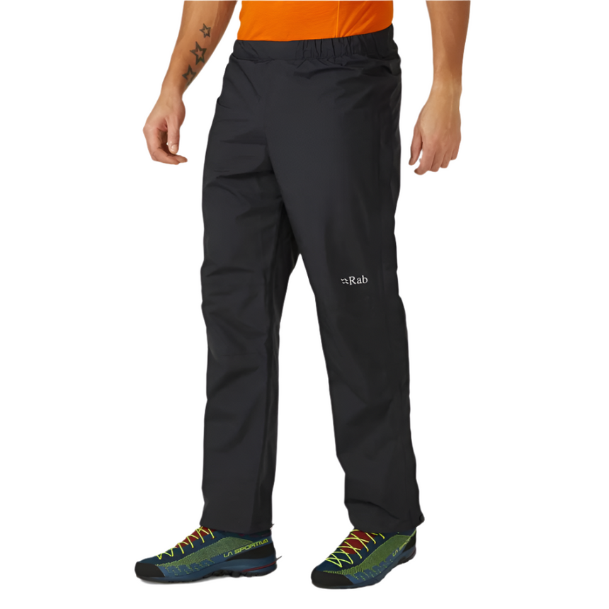 Rab Men's Downpour Eco Waterproof Full Zip Pants in Black - worn, front