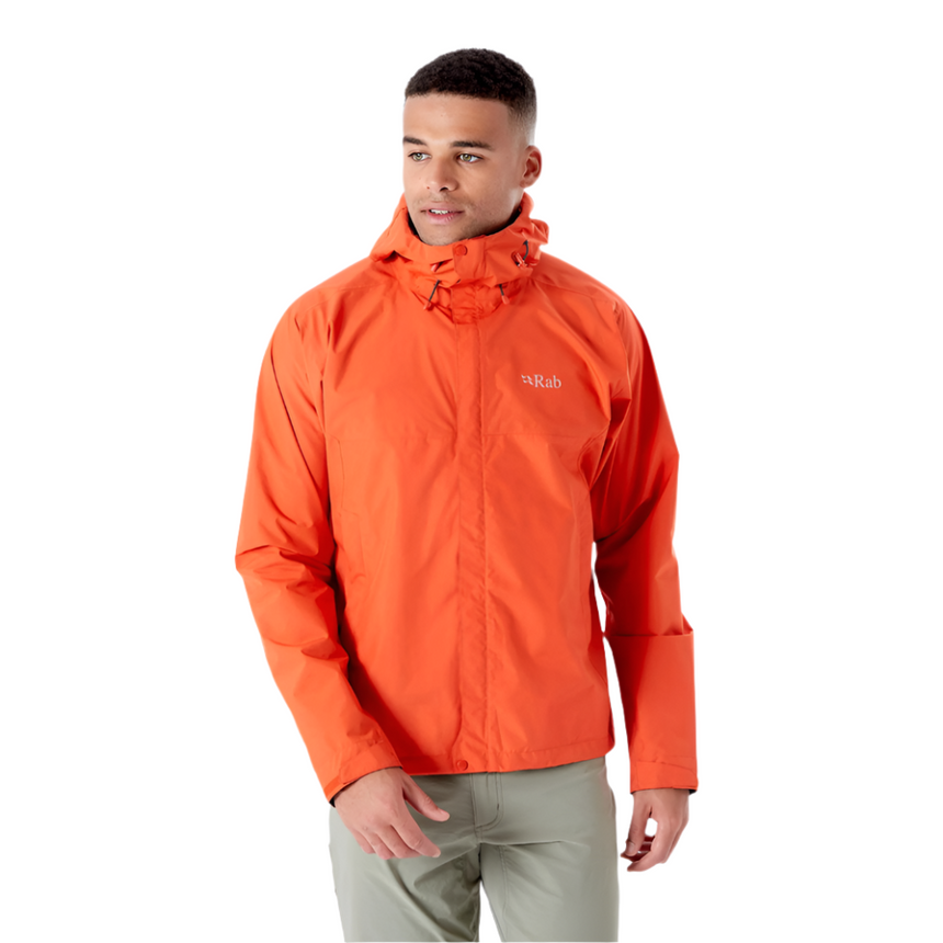 Rab Men's Downpour Eco Waterproof Jacket in Firecracker - worn