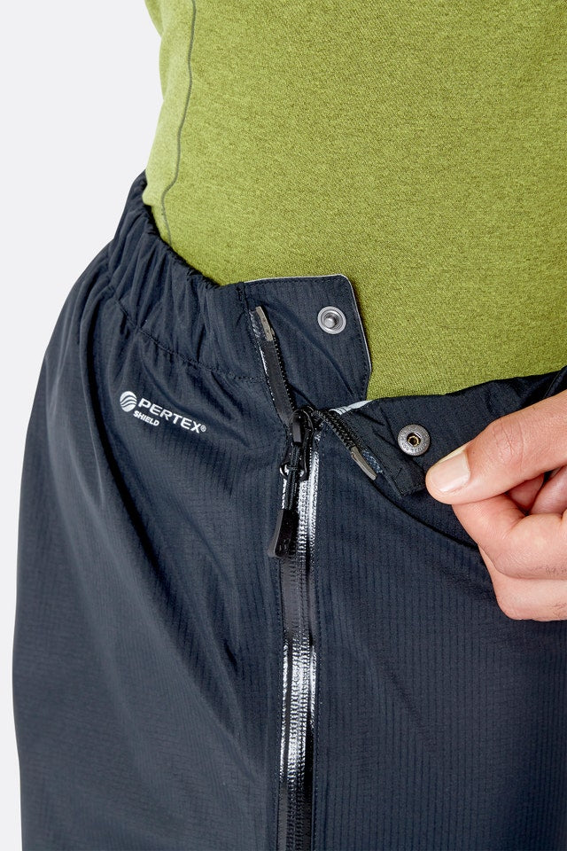 Rab Men's Downpour Plus 2.0 Waterproof Pants in Black - internal popper zip detail