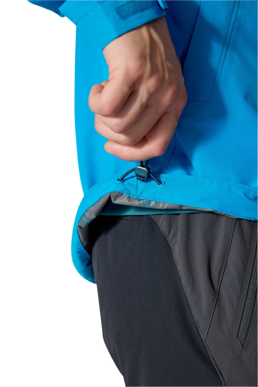 Rab Men's Downpour Waterproof Jacket in Maya Blue - cuff detail, worn, alternate view
