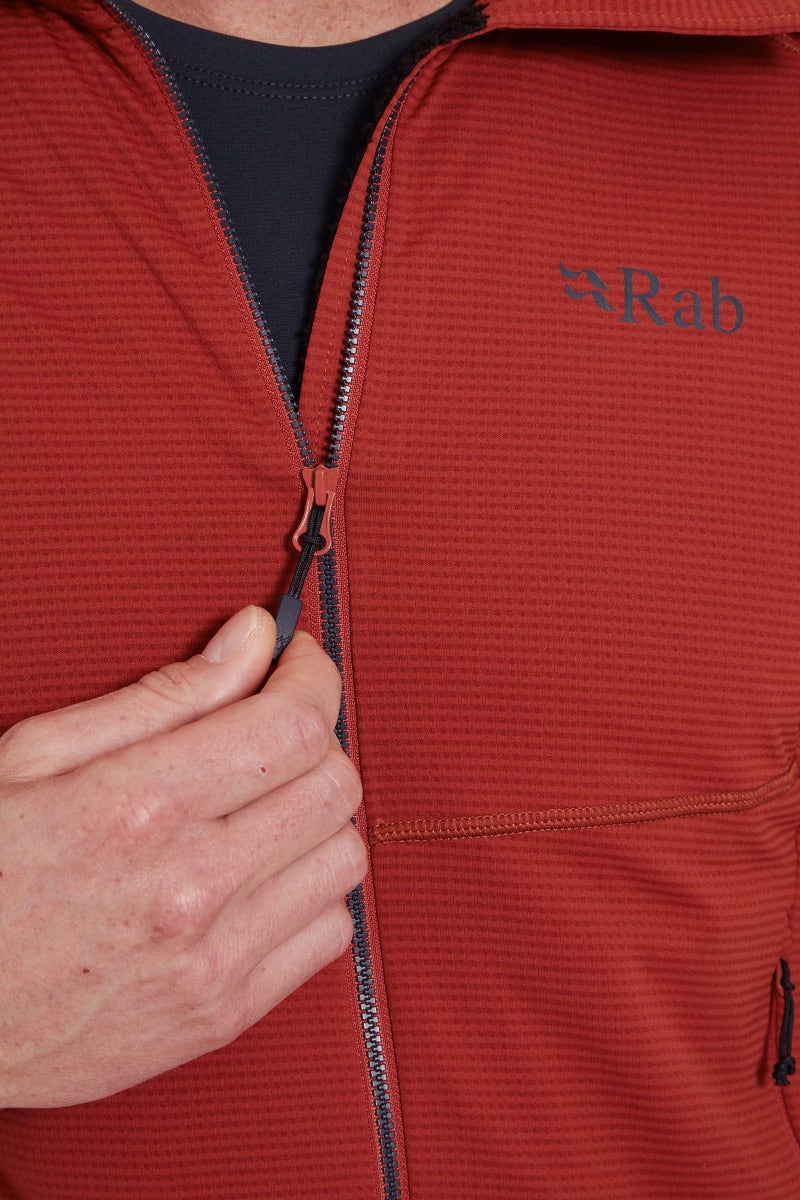 Rab Men's Evolute Hoody in Tuscan Red - chest pocket detail