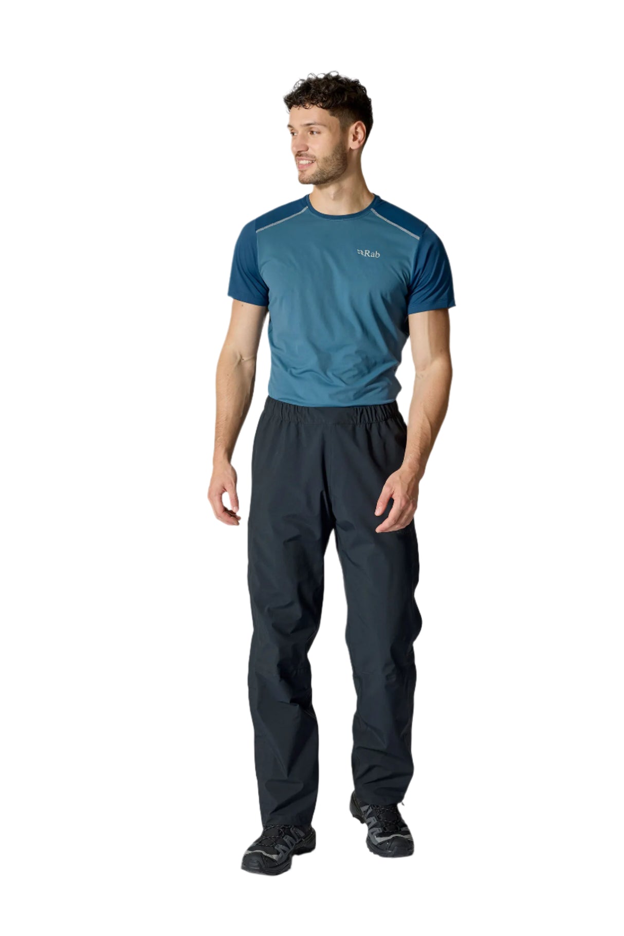 Rab Men's Firewall Mountain Waterproof Pants in Black - hip detail, worn