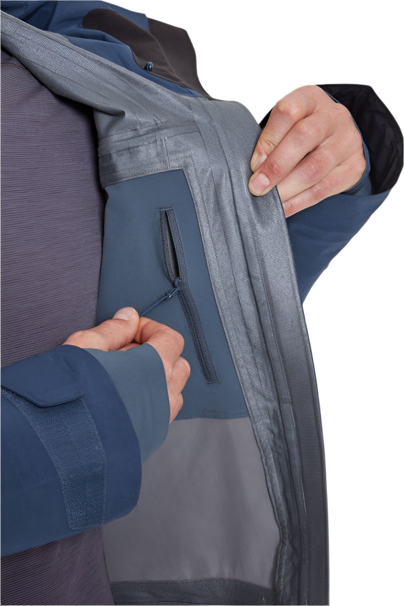 Rab Men's Khroma Converge GORE-TEX Ski Jacket in Tempest Blue/Light Zinc - internal lining detail, worn (reference only, not a stocked colour)