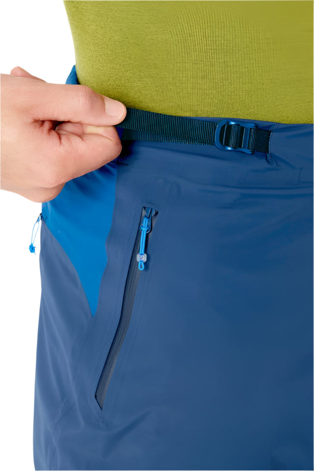 Rab Men's Kinetic Alpine 2.0 Waterproof Pants in Blue (styling reference) - waist belt detail