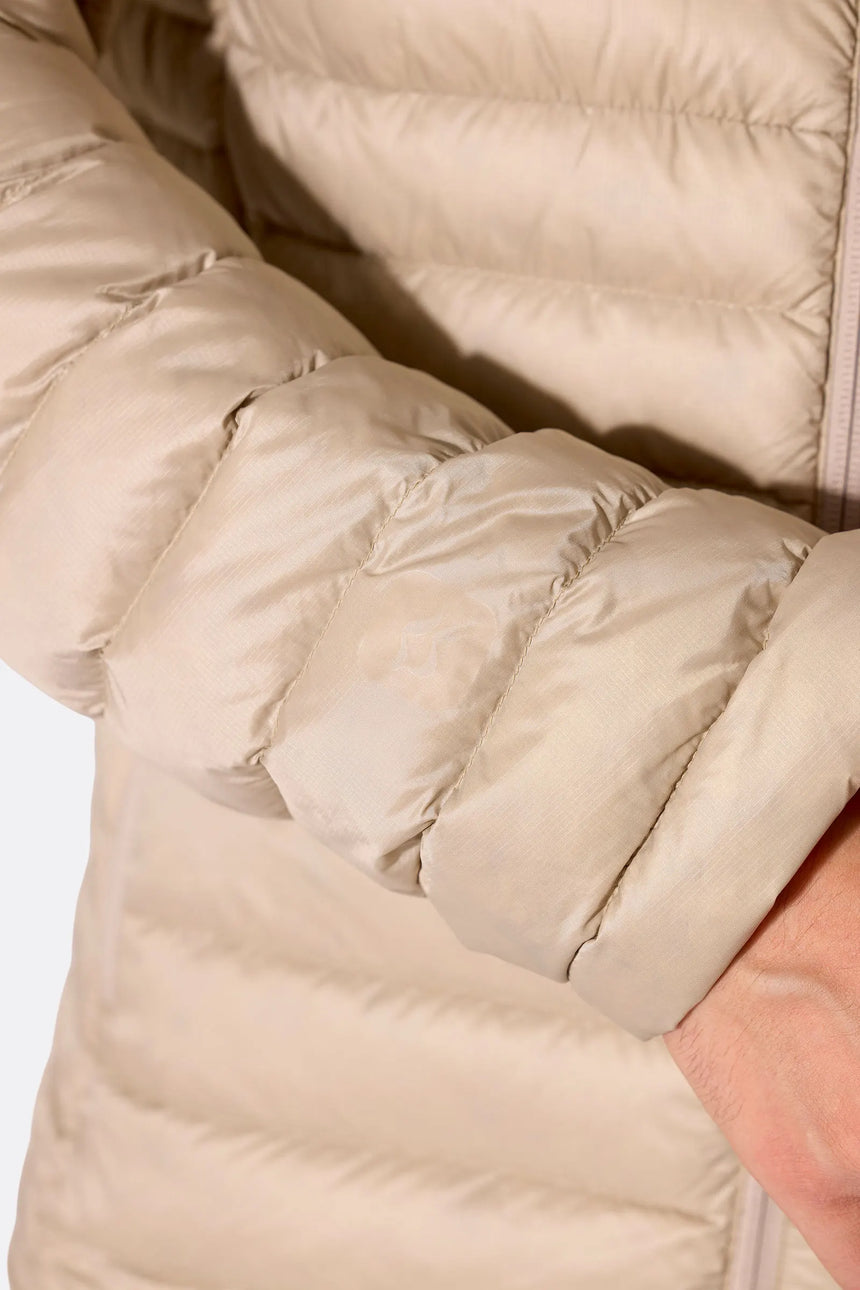 Rab Men's Microlight Down Jacket in Dark Pebble (Reference) - Shoulder Baffle Detail, Worn