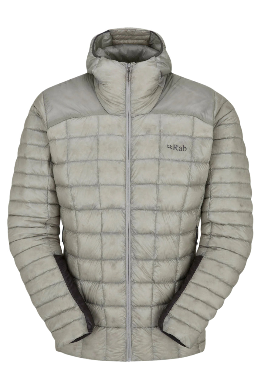 Rab Men's Mythic Alpine Light Down Jacket in Light Zinc - flat lay, front