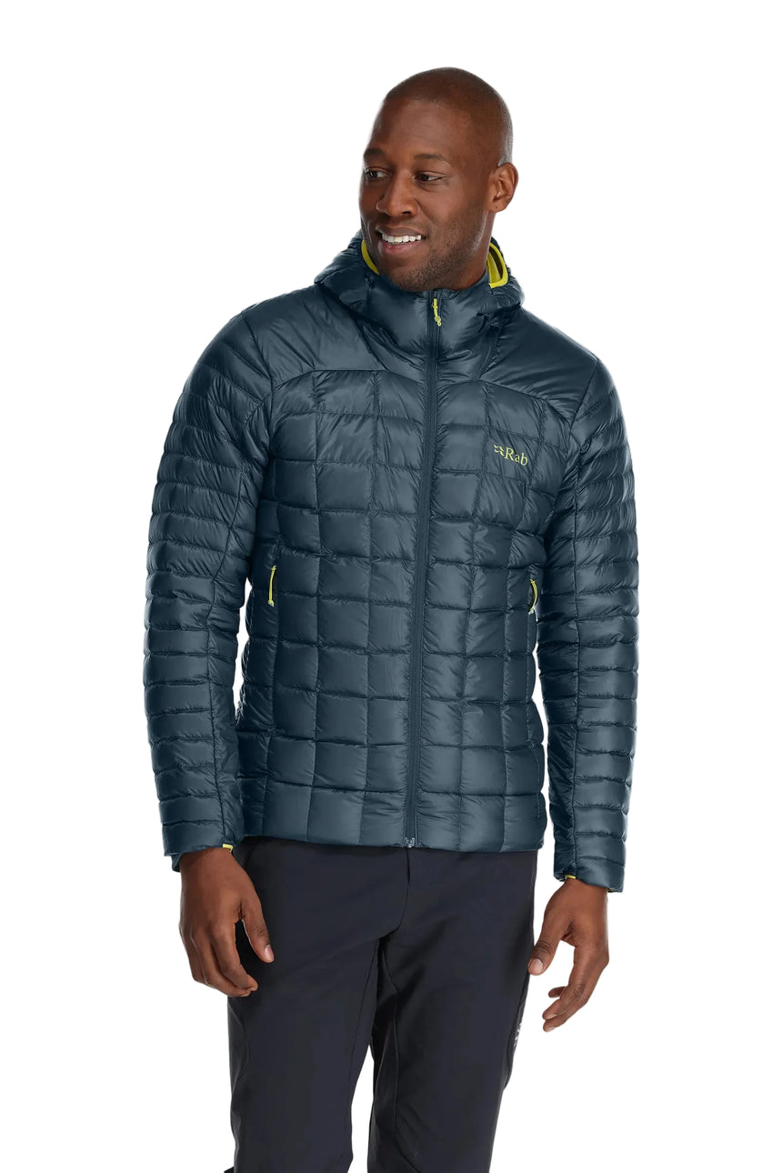 Rab Men's Mythic Alpine Light Down Jacket in Orion Blue (styling reference) - worn, front