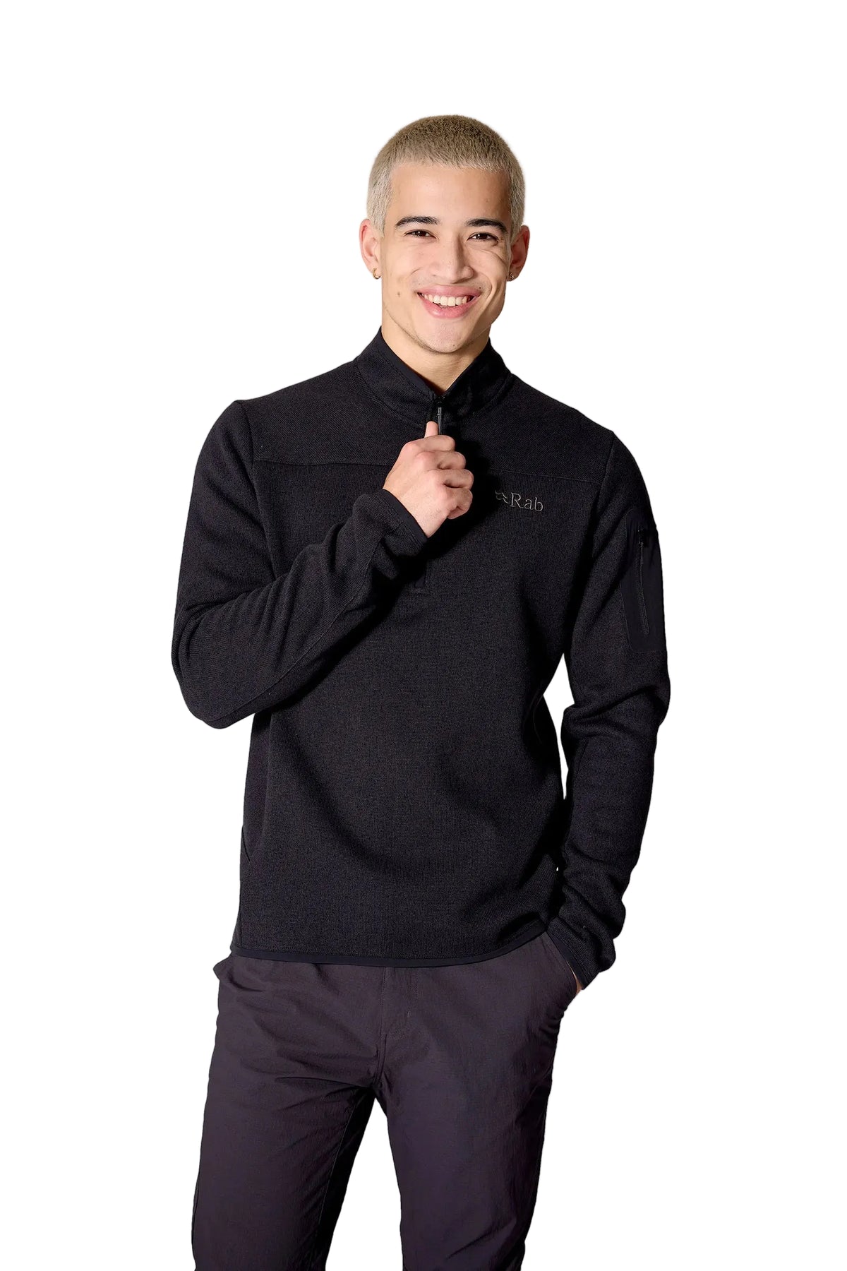 Rab Men's Ryvoan Pull-On in Ebony - worn, zip pull detail